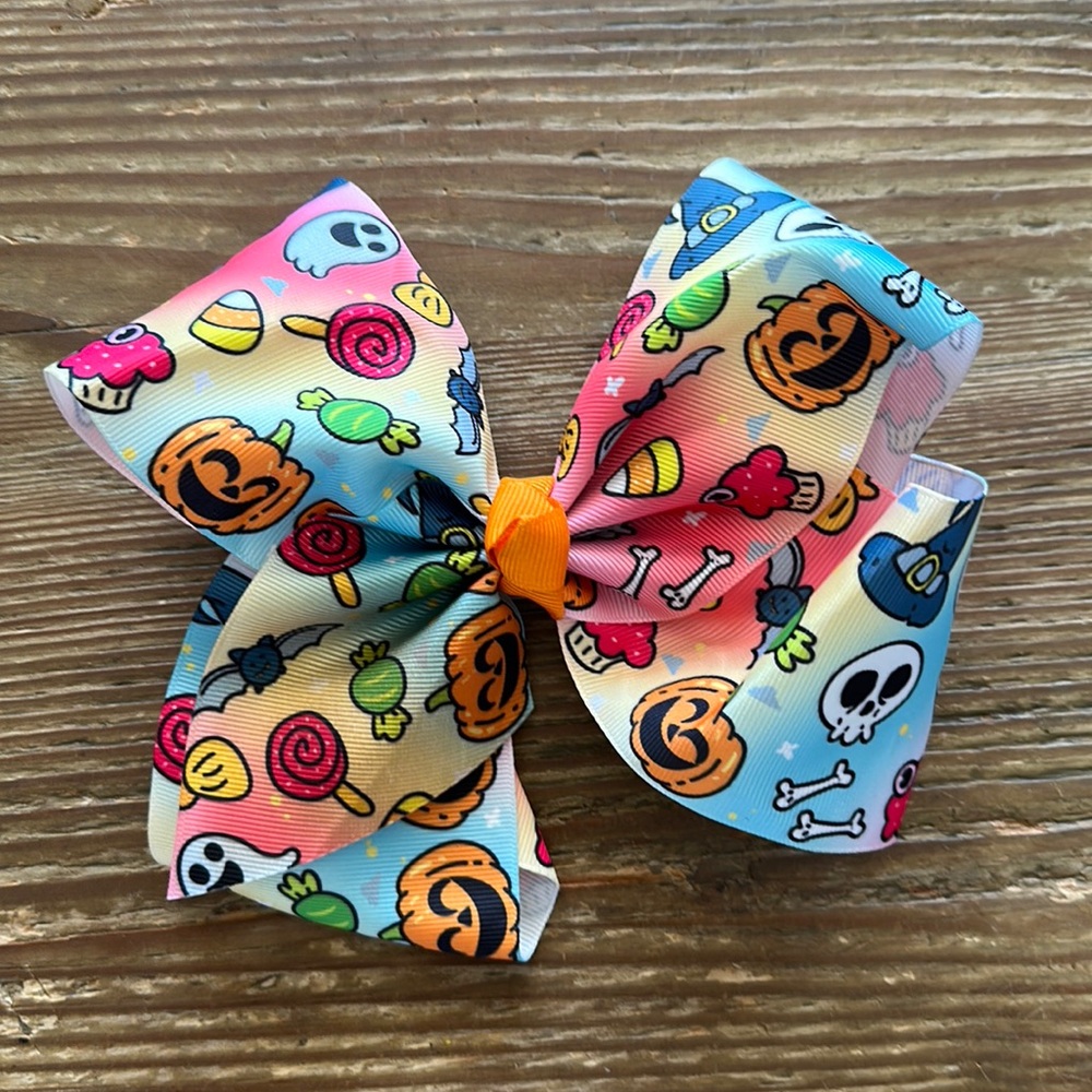 Halloween pumpkin cupcake candy corn ghost skeleton hair bow